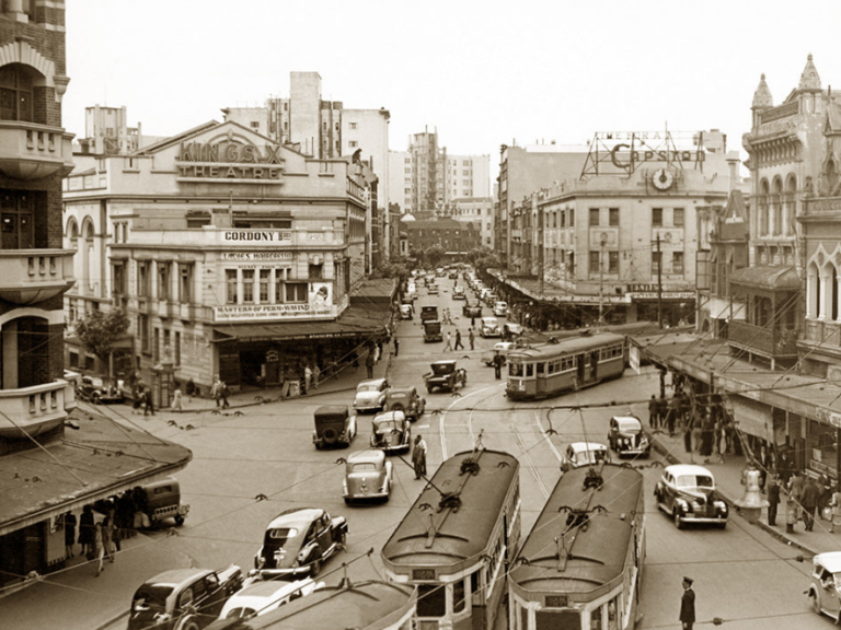 Sydney Australia in the 1940s, black and white image