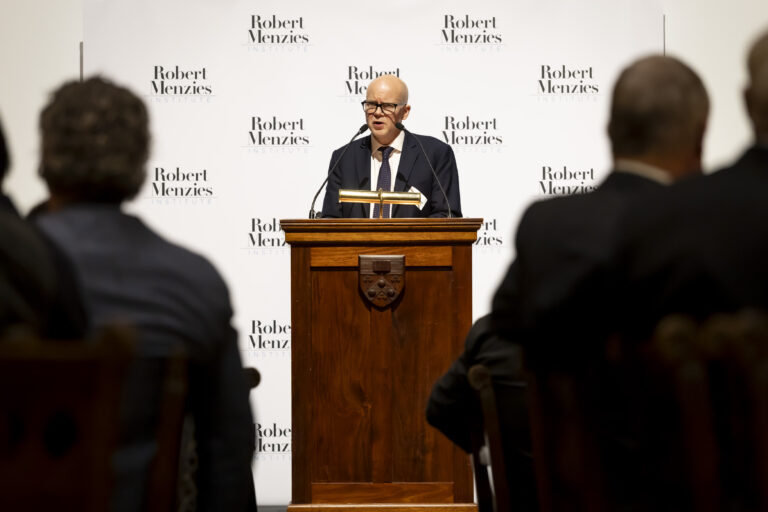 Toby Young delivering the 2025 Menzies Oration in Melbourne.